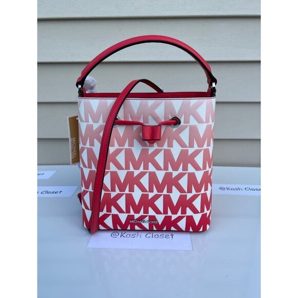 Michael Kors bucket bag suri medium graphic ombre print leather coral reef multi - Picture 1 of 9